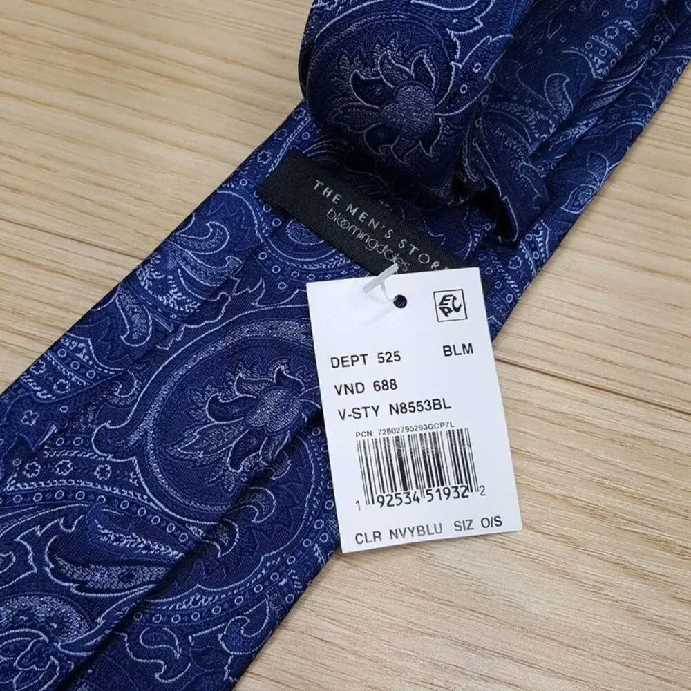 BLOOMINGDALES MENS STORE Neck Tie Blue Paisley 100% Silk Classic Necktie